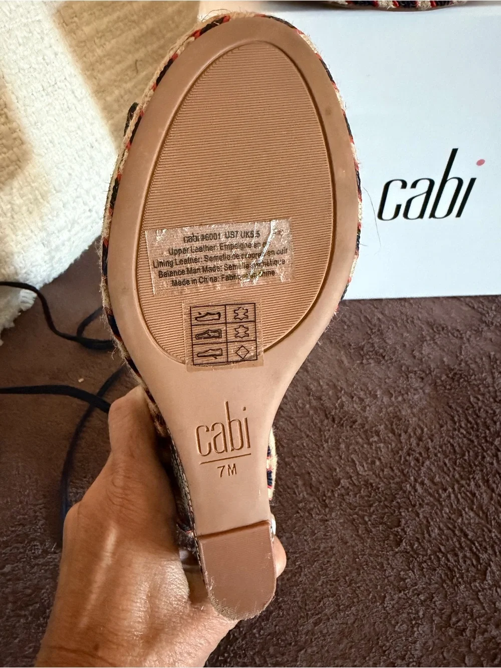 CAbi Navy Suede Lace-Up Wedge Espadrilles with Patterned Wedge